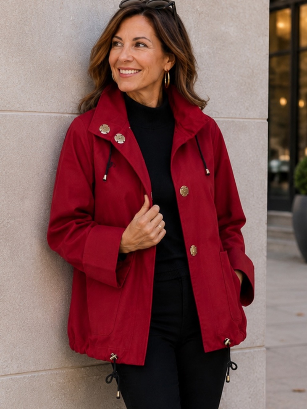 Marla Wynne NWT Red Canvas Utility Jacket | High Collar | Snap Front | Size M